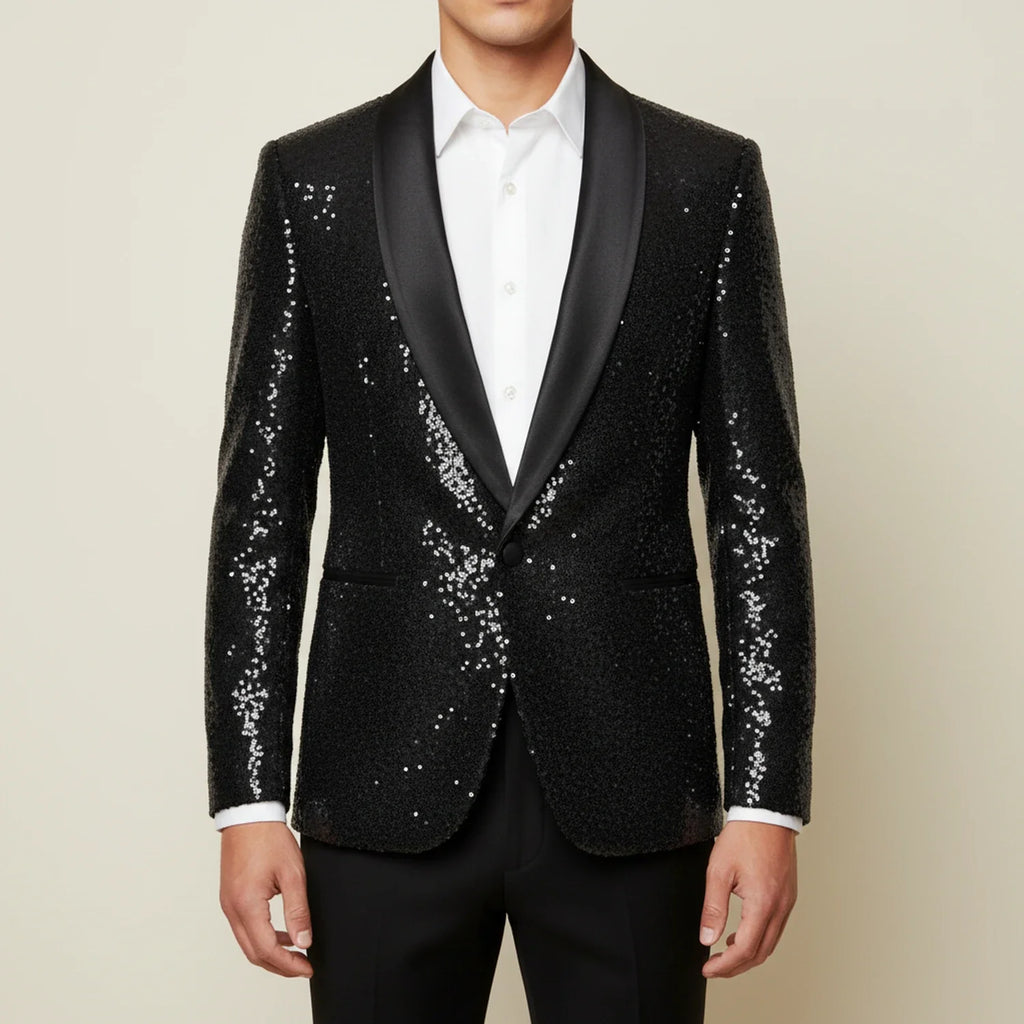 Men's Sequin Blazer Jacket Black