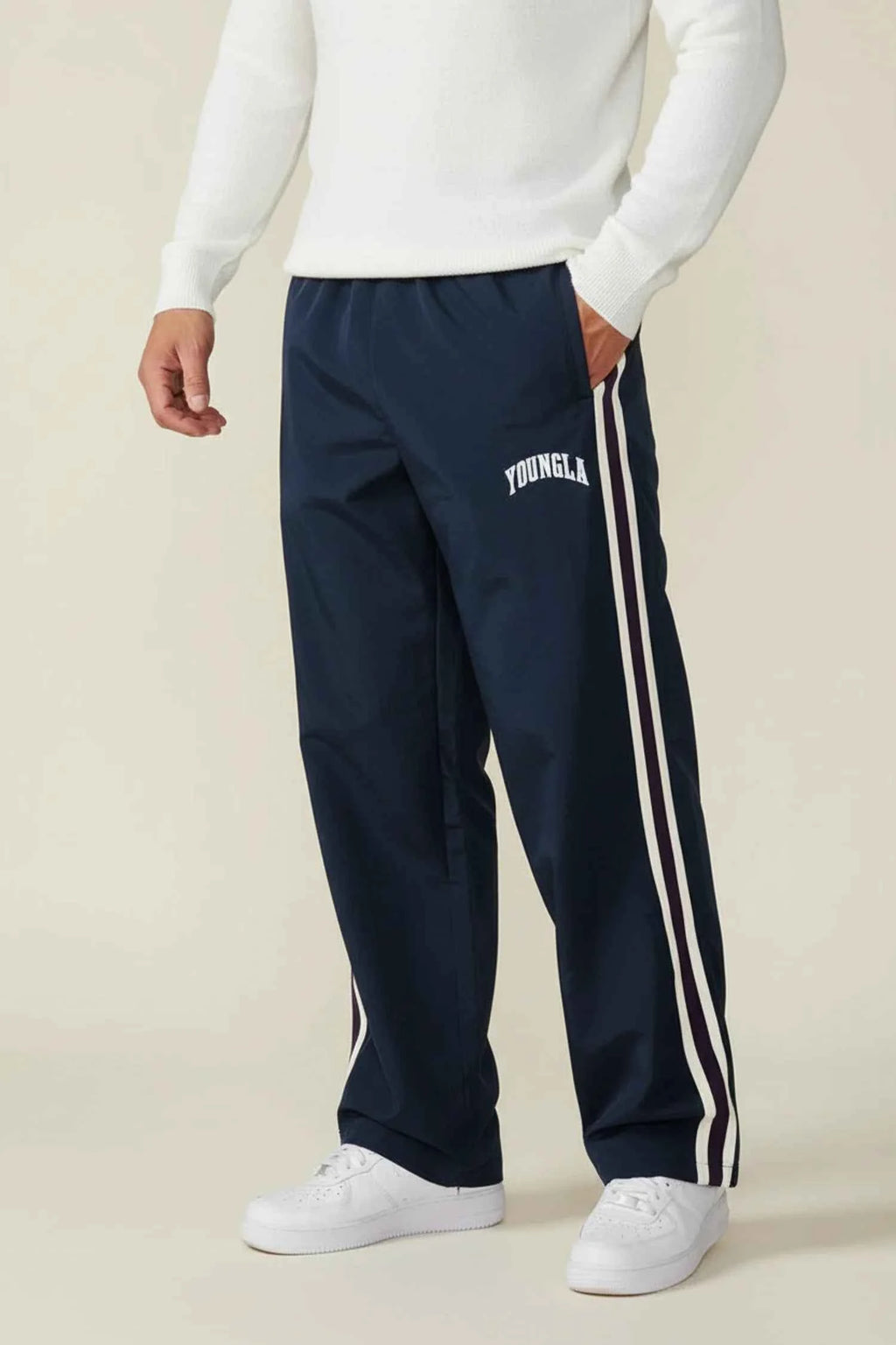 Men's Side Stripe Track Pants Navy Blue