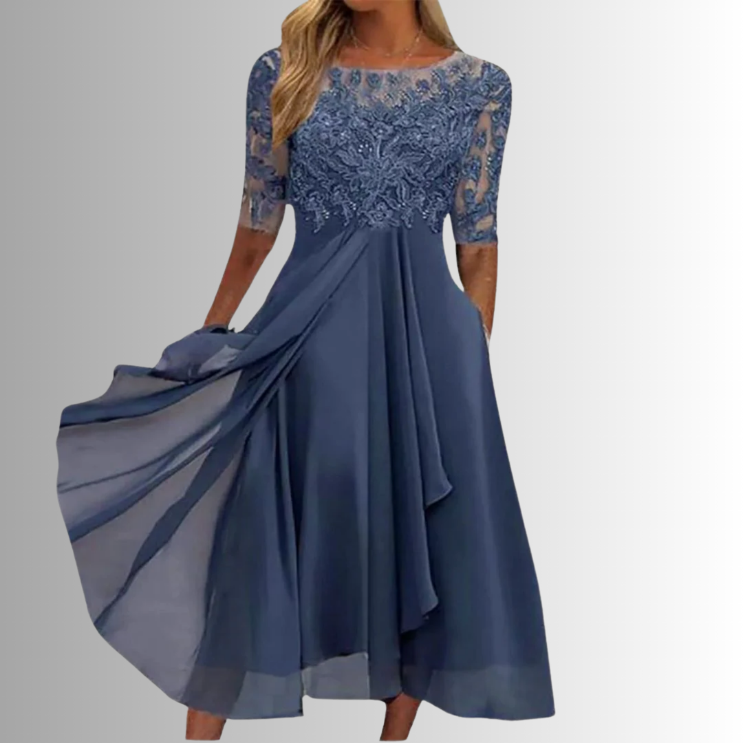Meredith | Women's A-Line Midi Dress Blue