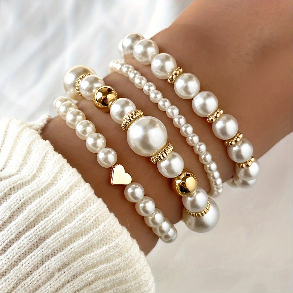 Esmara | Women's Stylish Set of 4 Faux Pearl Bracelets