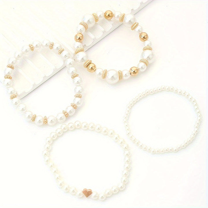 Esmara | Women's Stylish Set of 4 Faux Pearl Bracelets