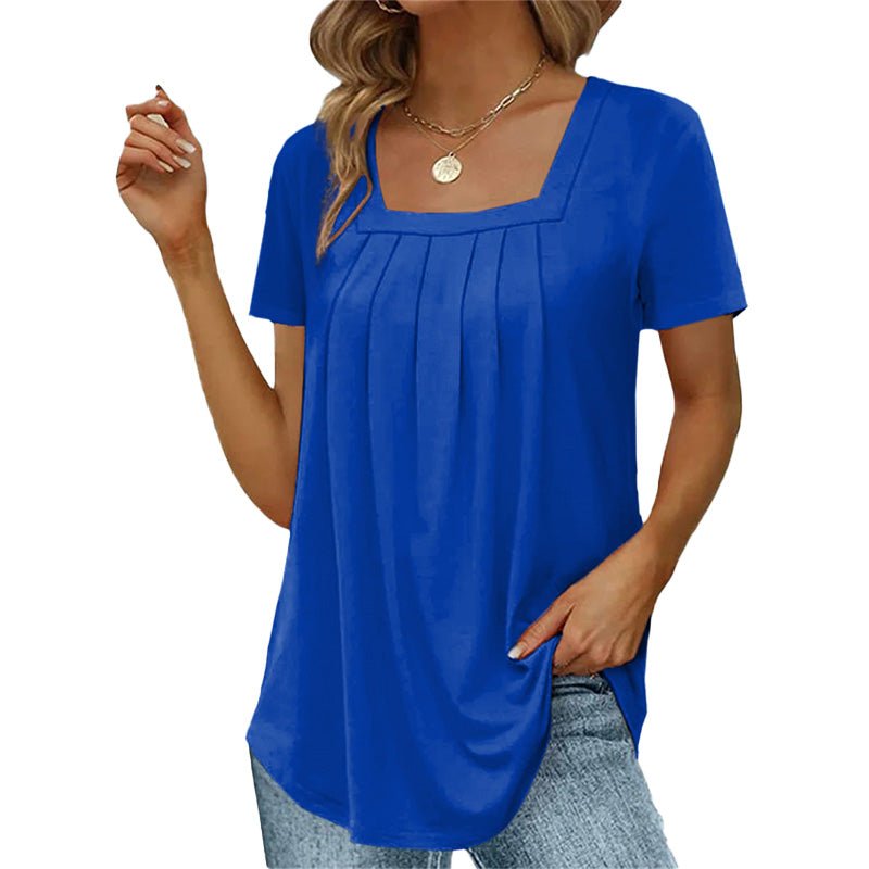 Michaela | Women's Square Neck Pleated Top Moroccan Blue