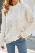 Women's Acrylic Crewneck Oversized Relaxed Fit Textured Sweater White One Size