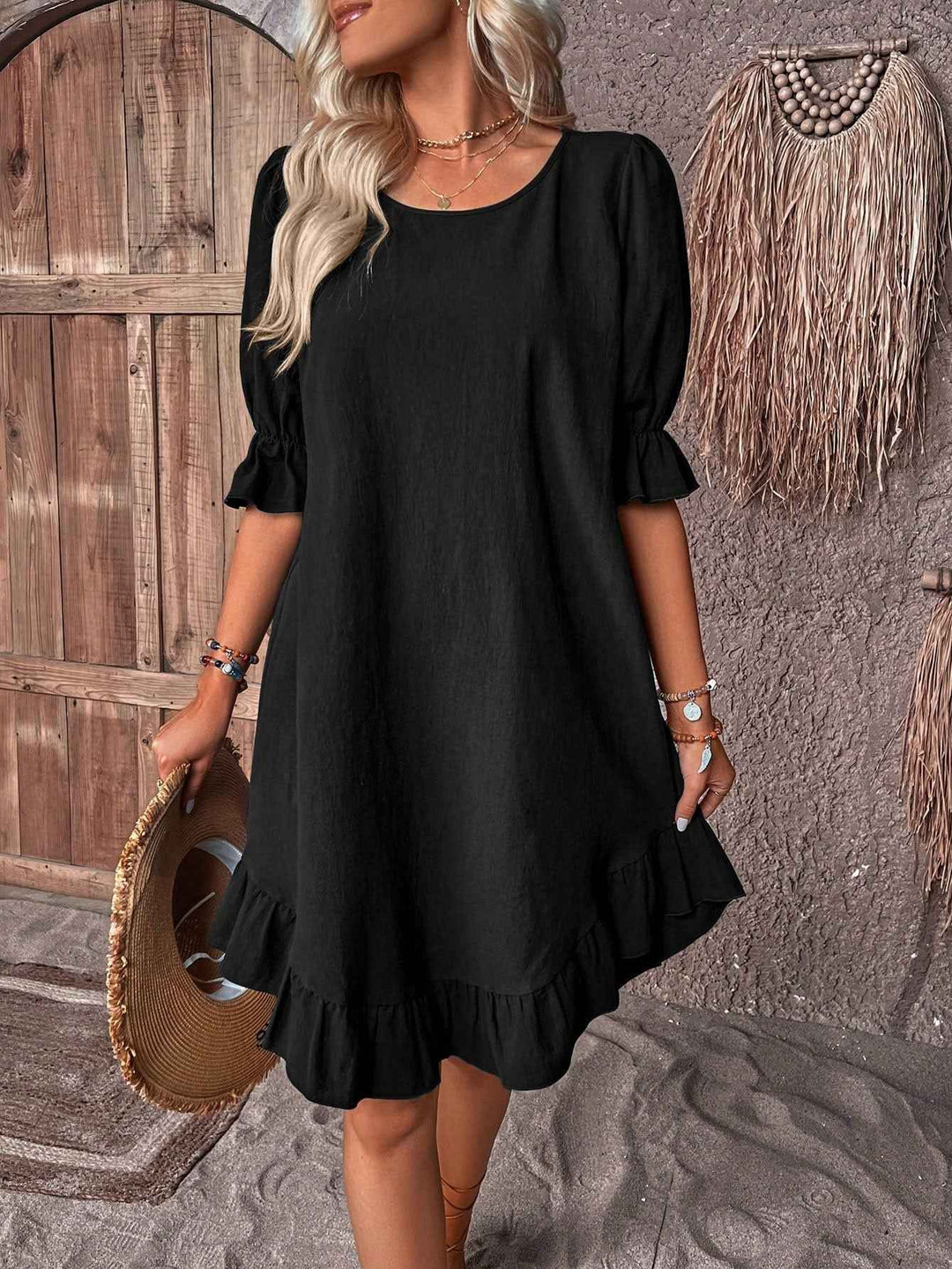 Morgan | Women's Ruffle A-Line Mini Dress Black