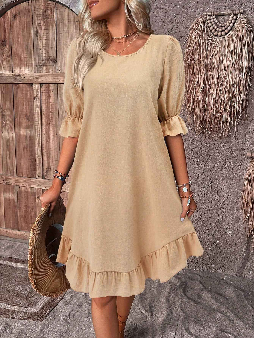Morgan | Women's Ruffle A-Line Mini Dress Khaki