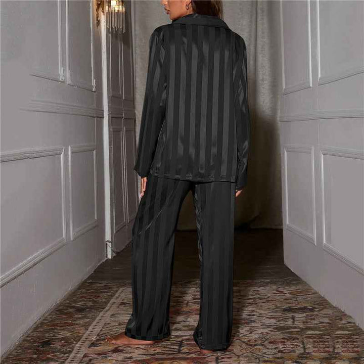 Women's Satin Striped Long Sleeve Pyjama Set - Luxury Nightwear