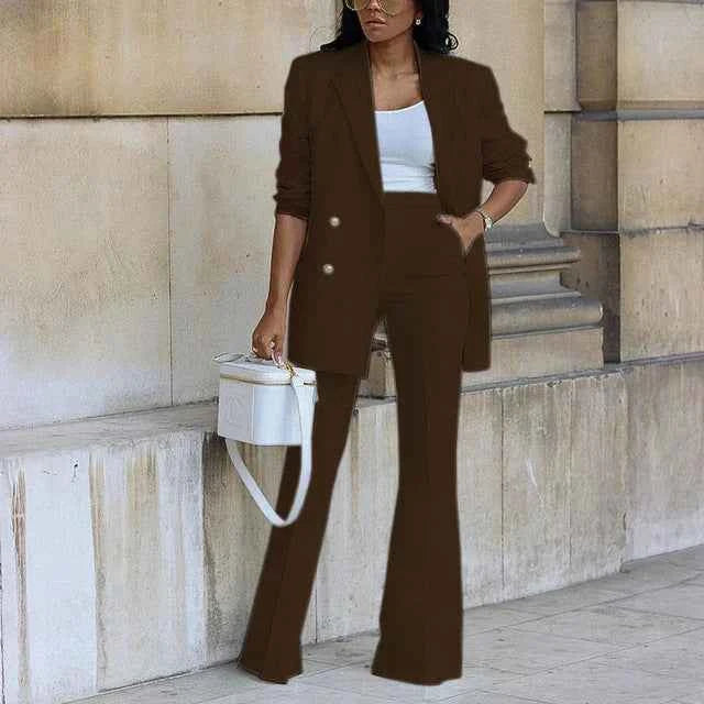 Women's Two-Piece Blazer Set Brown