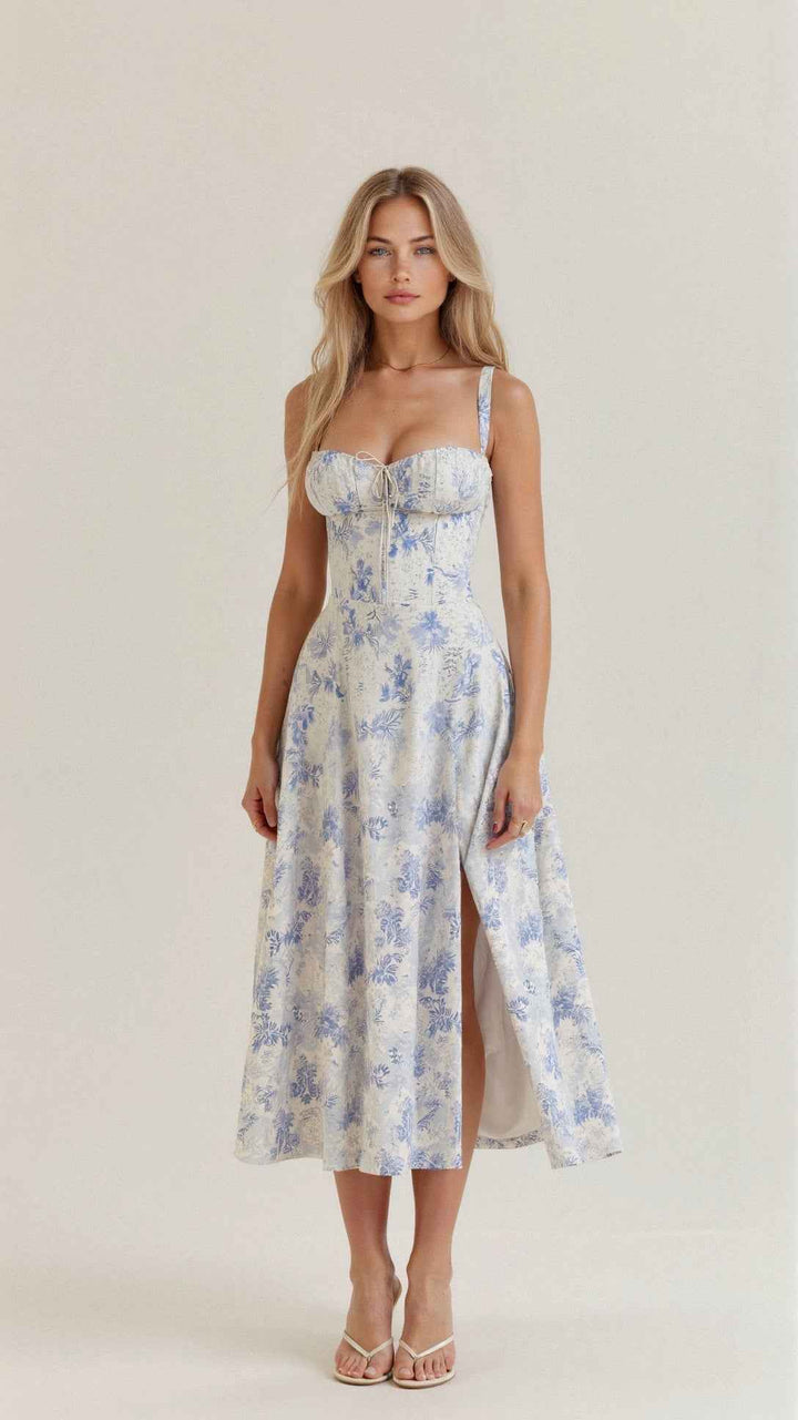 Margaret | Corset Midi Dress - Elegant, figure-flattering style Blue