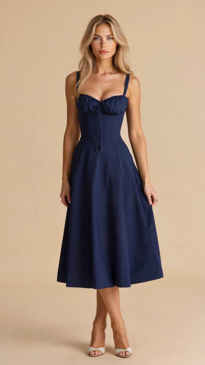 Margaret | Corset Midi Dress - Elegant, figure-flattering style Navy Blue