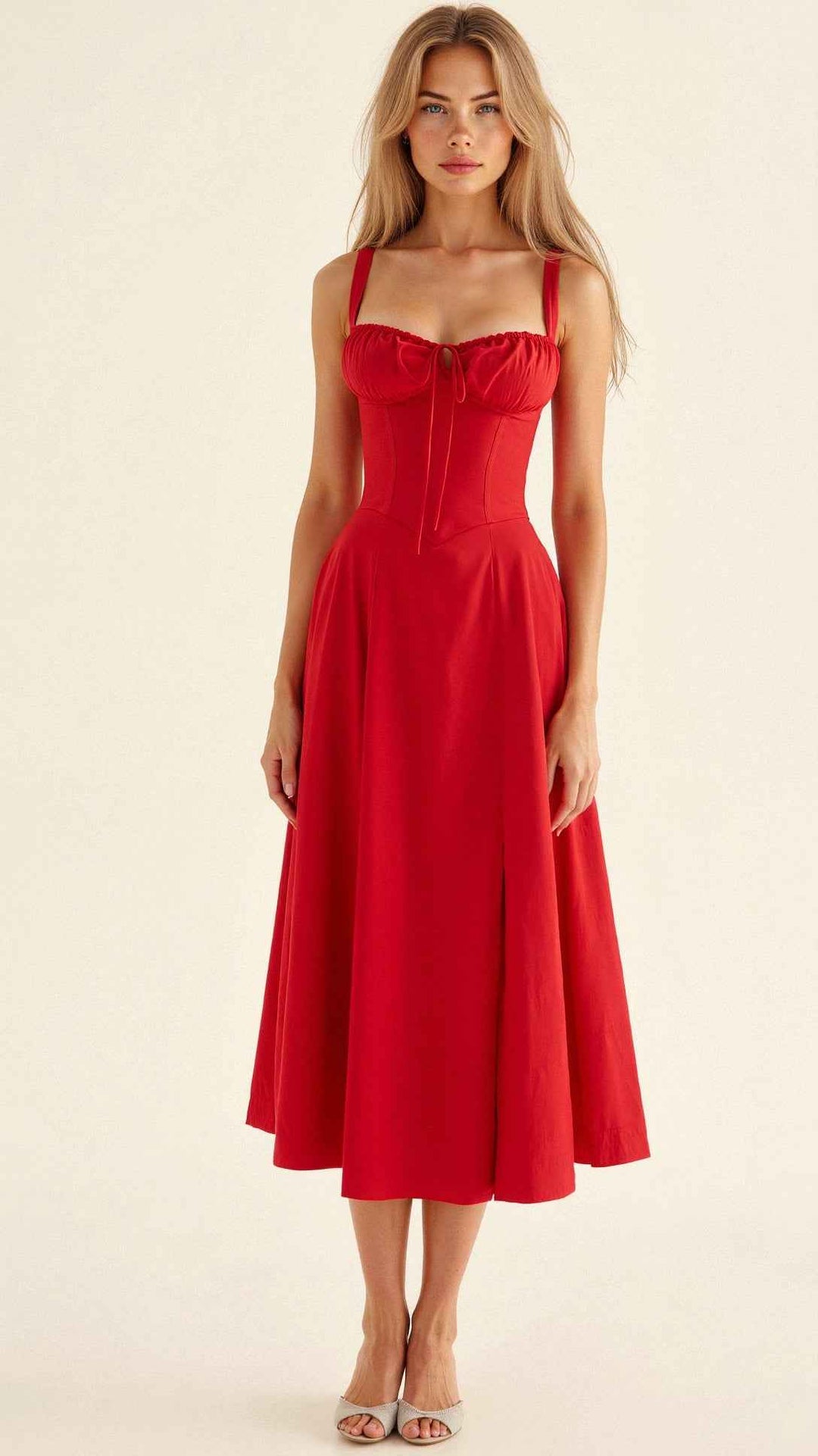 Margaret | Corset Midi Dress - Elegant, figure-flattering style Red