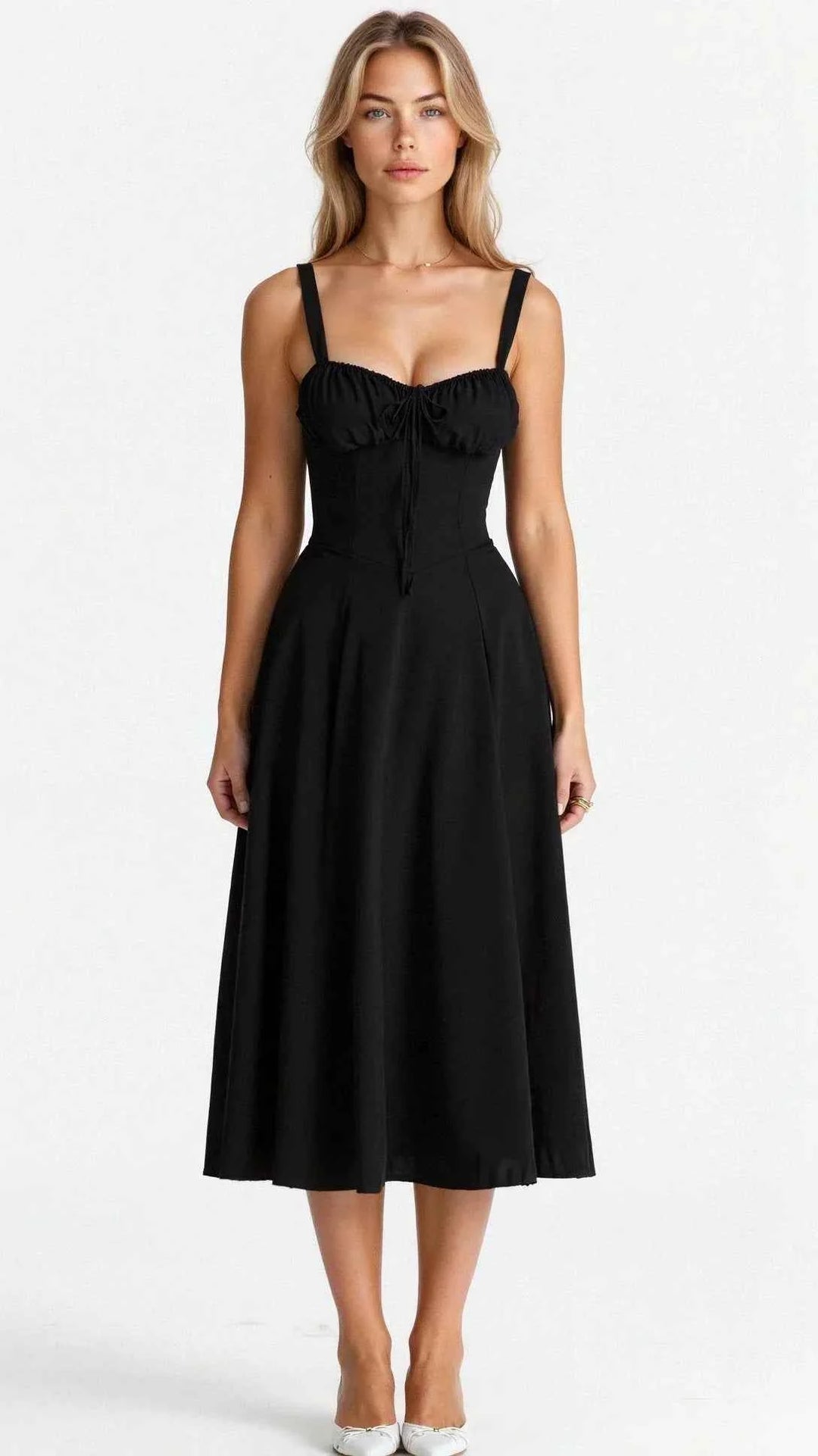 Nora | Elegant Floral Bustier Midriff Waist Shaper Dress Black