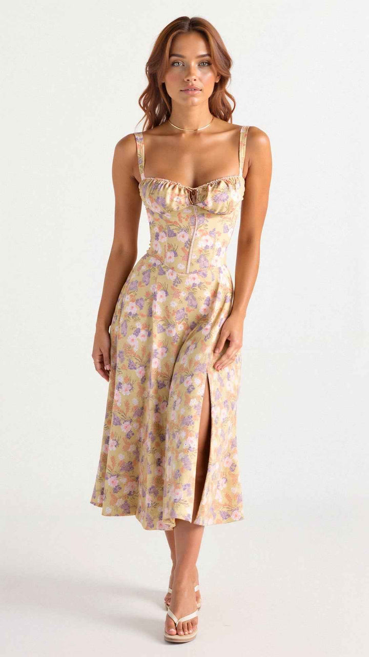 Margaret | Corset Midi Dress - Elegant, figure-flattering style Yellow