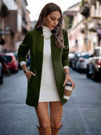 Women's Tailored Blazer – Open Front – Long Sleeve – Midi Length Army Green