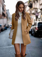 Women's Tailored Blazer – Open Front – Long Sleeve – Midi Length Khaki