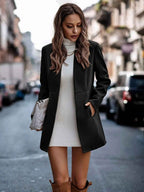 Women's Tailored Blazer – Open Front – Long Sleeve – Midi Length Black