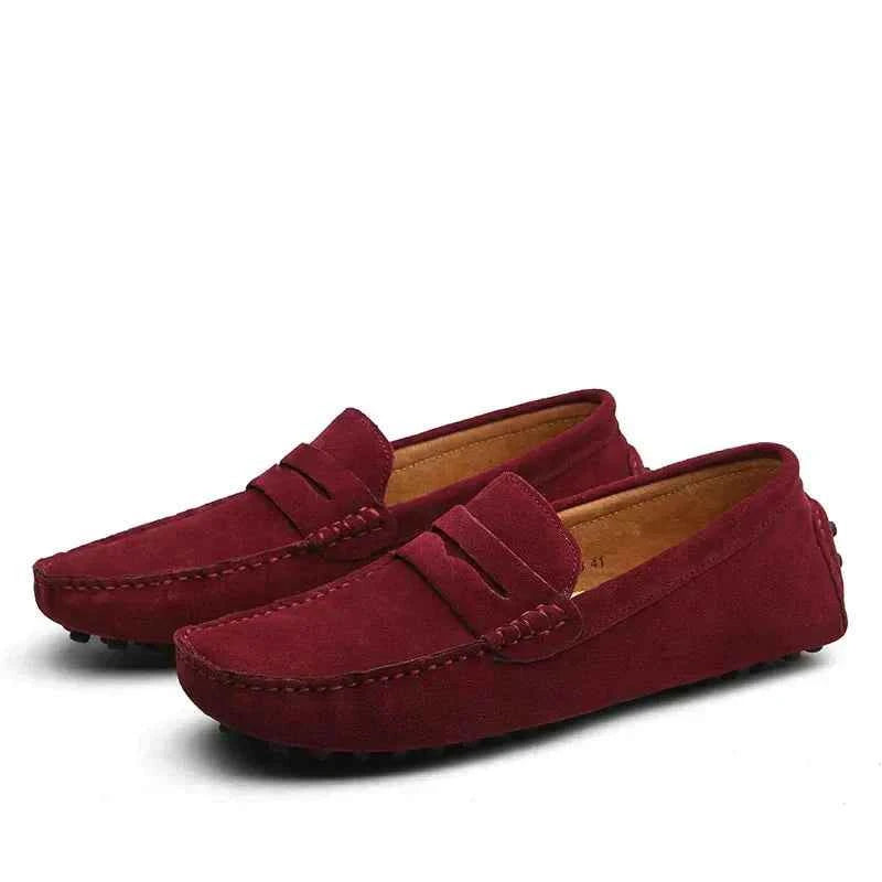 Men's Round Toe Slip-On Loafers | Flat Design Red