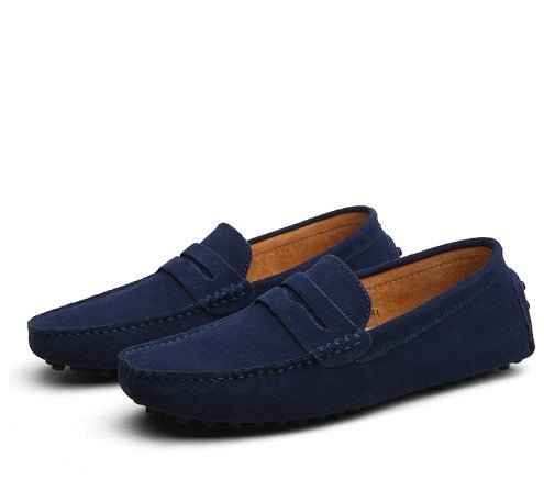 Men's Round Toe Slip-On Loafers | Flat Design Dark Blue