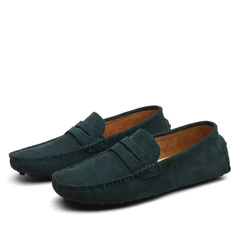 Men's Round Toe Slip-On Loafers | Flat Design Dark Green