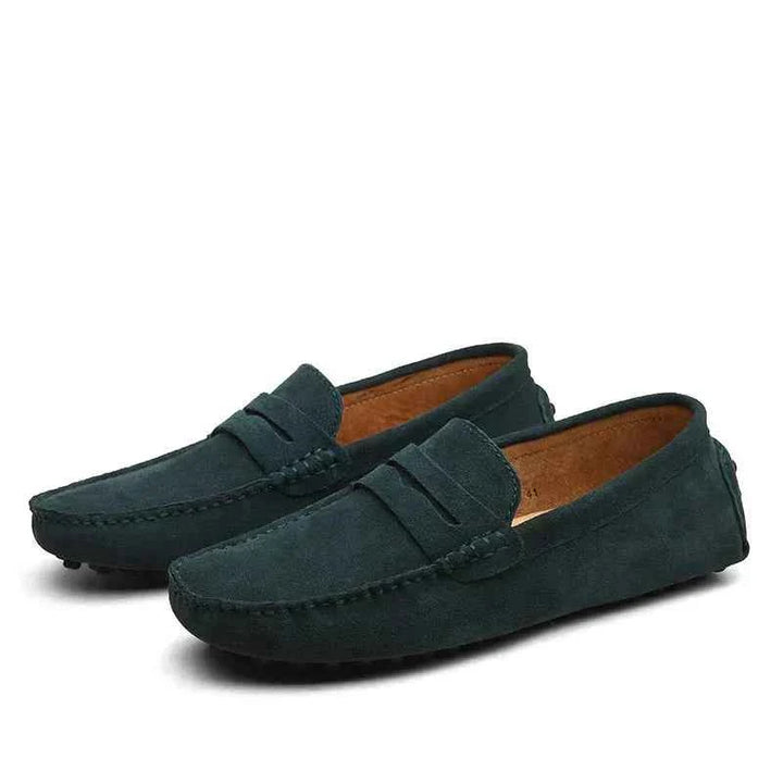 Men's Round Toe Slip-On Loafers | Flat Design Dark Green