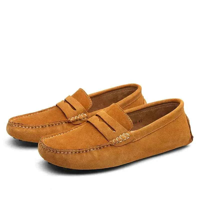 Men's Round Toe Slip-On Loafers | Flat Design Light Brown