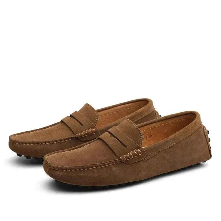 Men's Round Toe Slip-On Loafers | Flat Design Brown