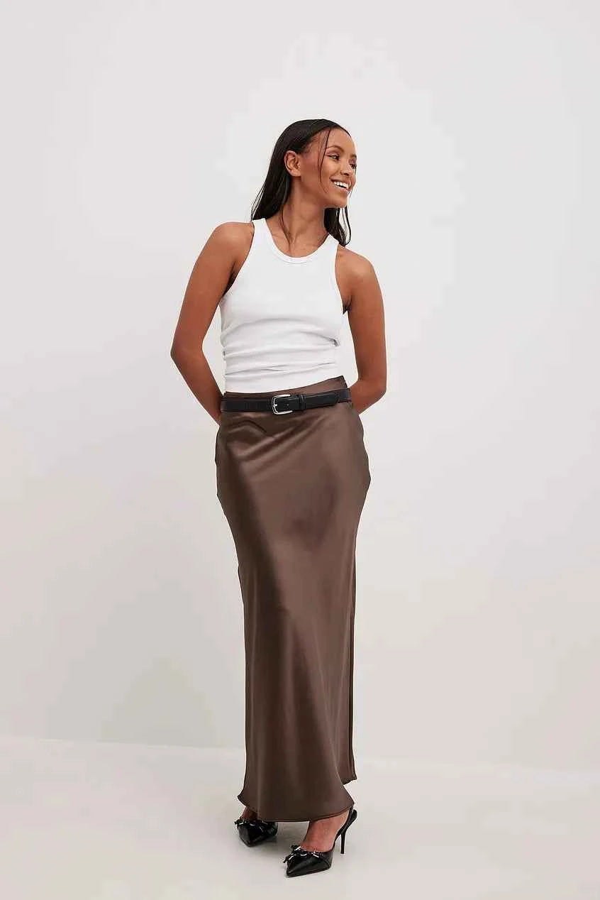 Women's A-Line Satin Maxi Skirt – Elegant Long Design with Shiny Finish