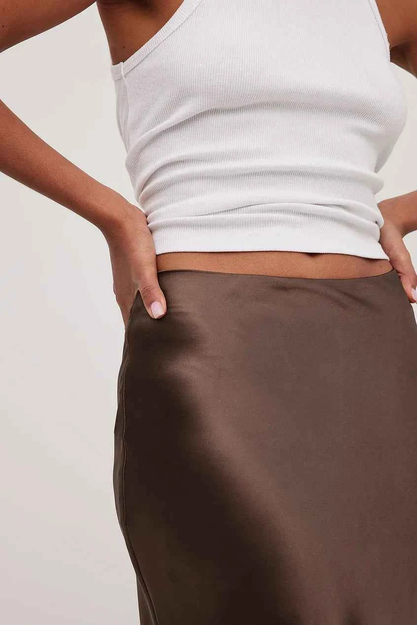Women's A-Line Satin Maxi Skirt – Elegant Long Design with Shiny Finish
