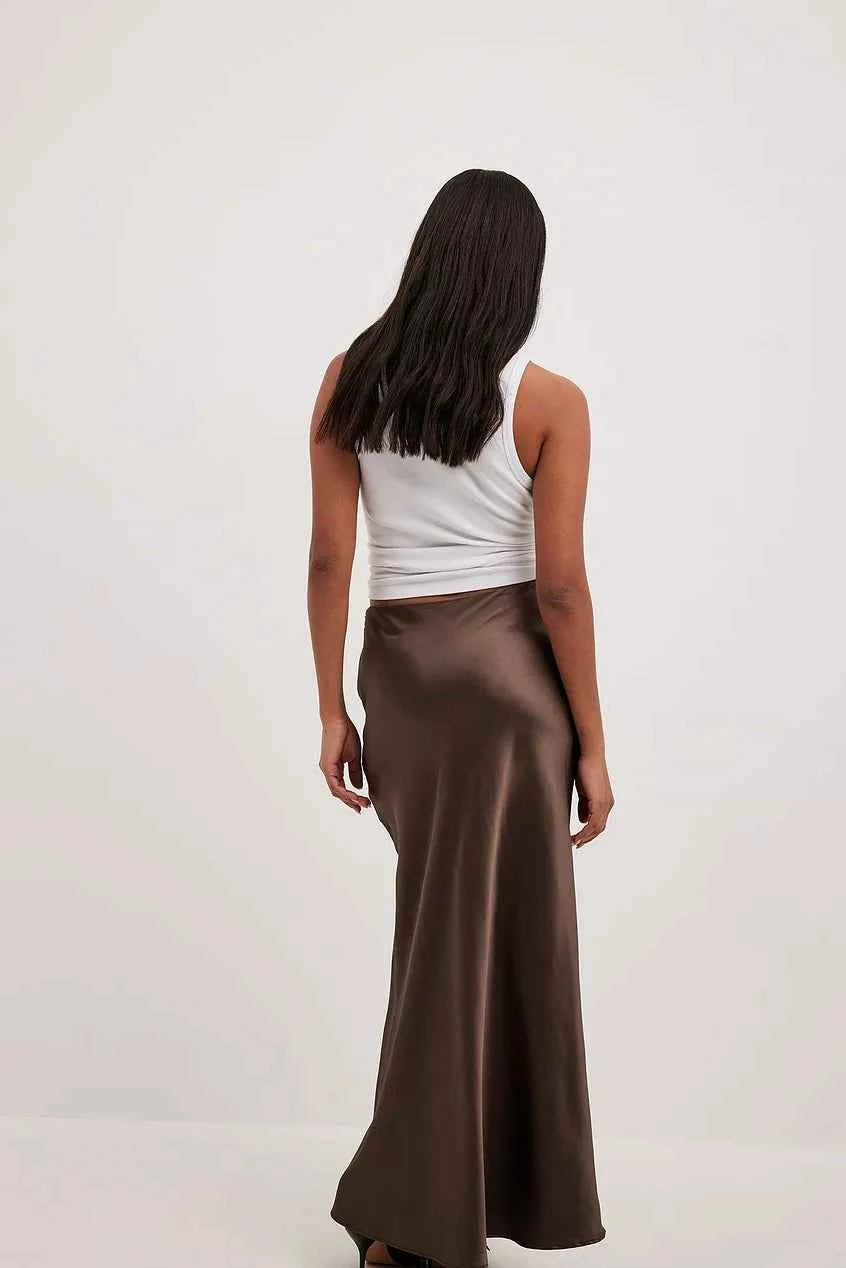 Women's A-Line Satin Maxi Skirt – Elegant Long Design with Shiny Finish
