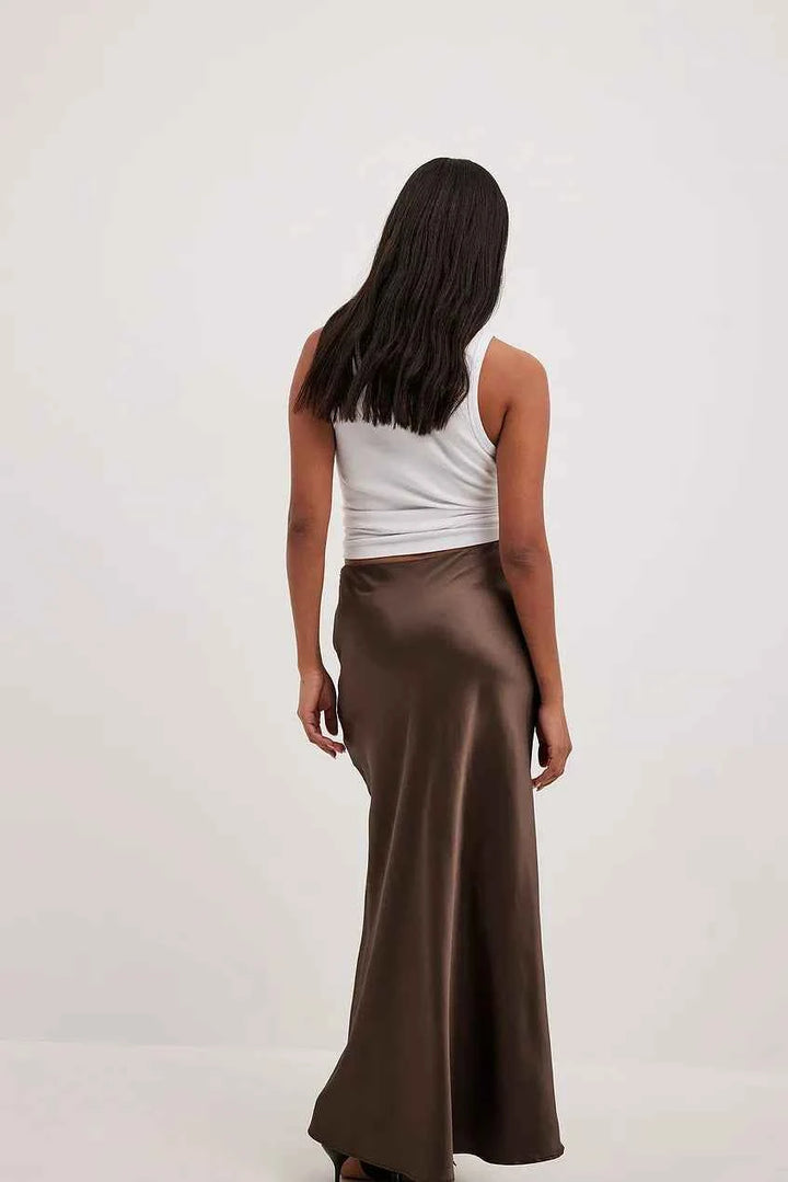Women's A-Line Satin Maxi Skirt – Elegant Long Design with Shiny Finish