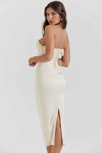 Women's Slim Fit Strapless Midi Dress – Luxury Satin Corset Style