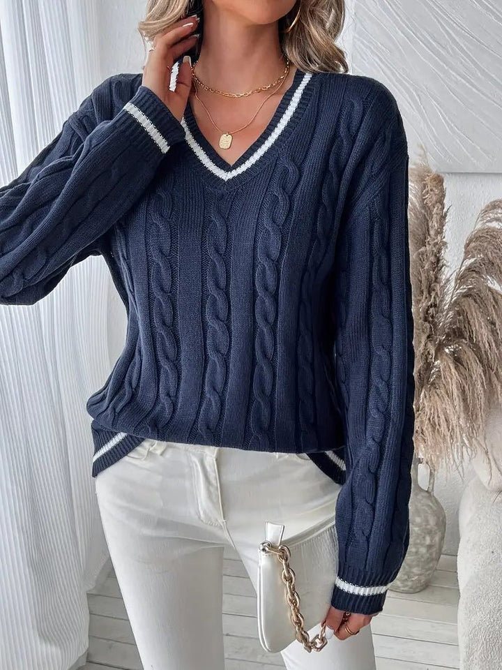 Women's Cable Knit V-Neck Sweater