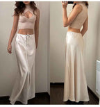 Women's Elegant Satin Look Maxi Skirt - Adjustable Waist & Flowy Fit