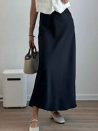 Women's Elegant Satin Look Maxi Skirt - Adjustable Waist & Flowy Fit