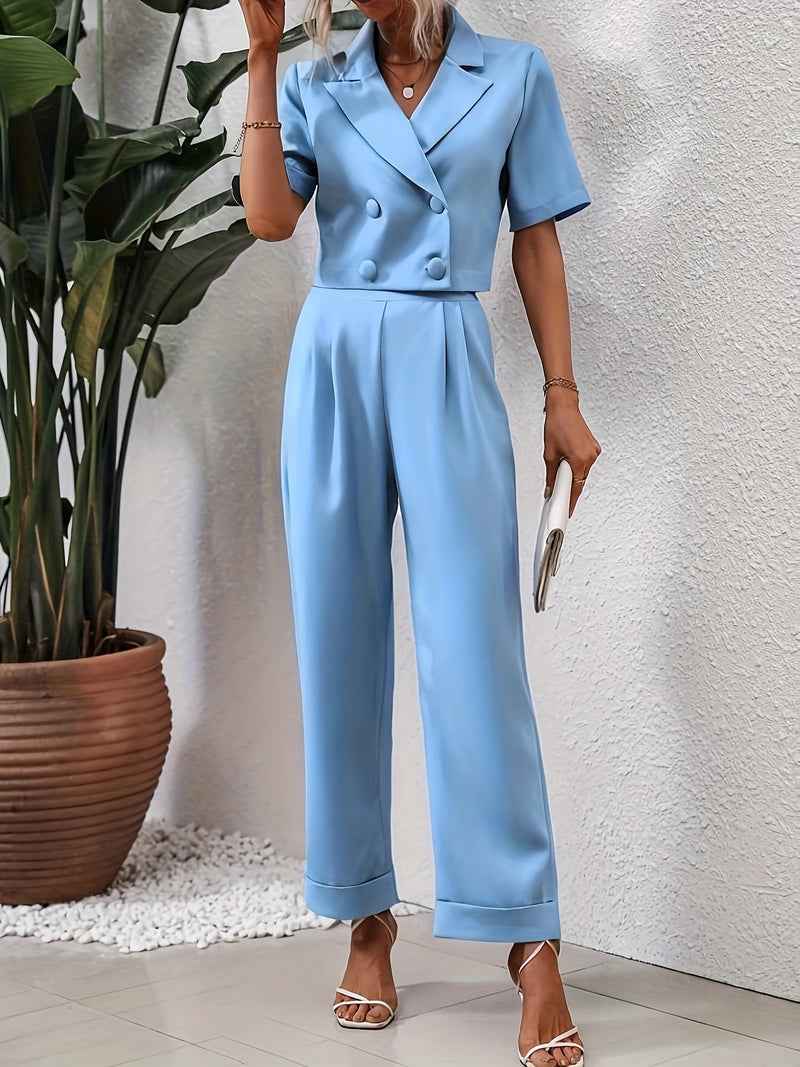 Women's Two-Piece Cropped Blazer Set Blue