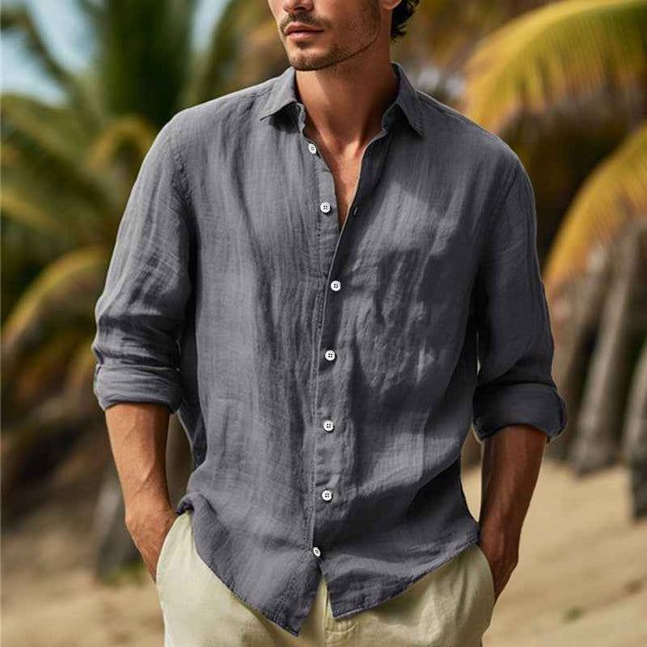 Men's Stylish Long Sleeve Shirt - William Design Grey