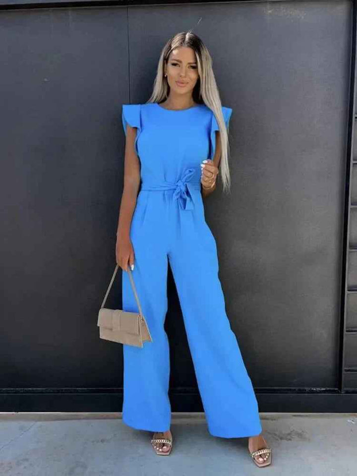 Noelle | Women's Wide Leg Tie Waist Jumpsuit Blue