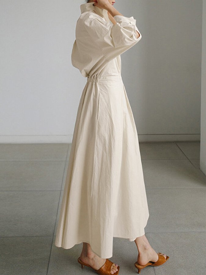 Women's A-Line Midi Dress with Long Sleeves and V-Neck – Lightweight and Fitted