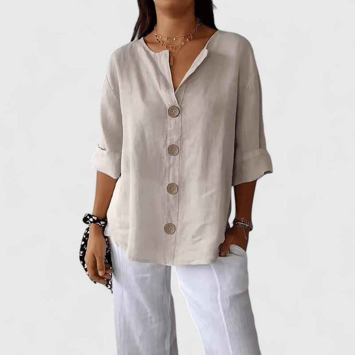Women's Relaxed V-Neck Blouse Apricot