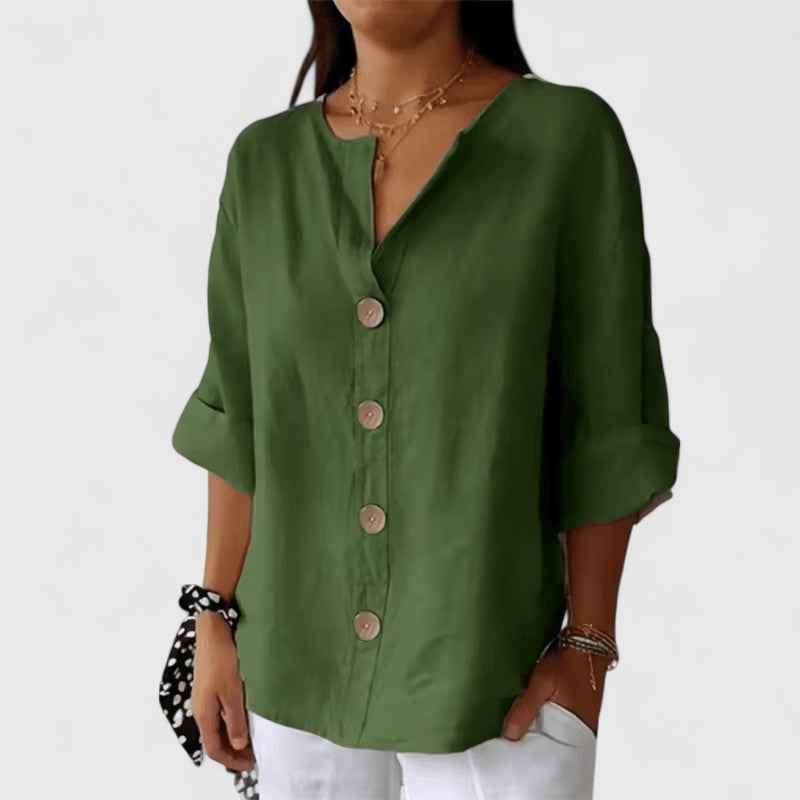 Women's Relaxed V-Neck Blouse Army Green