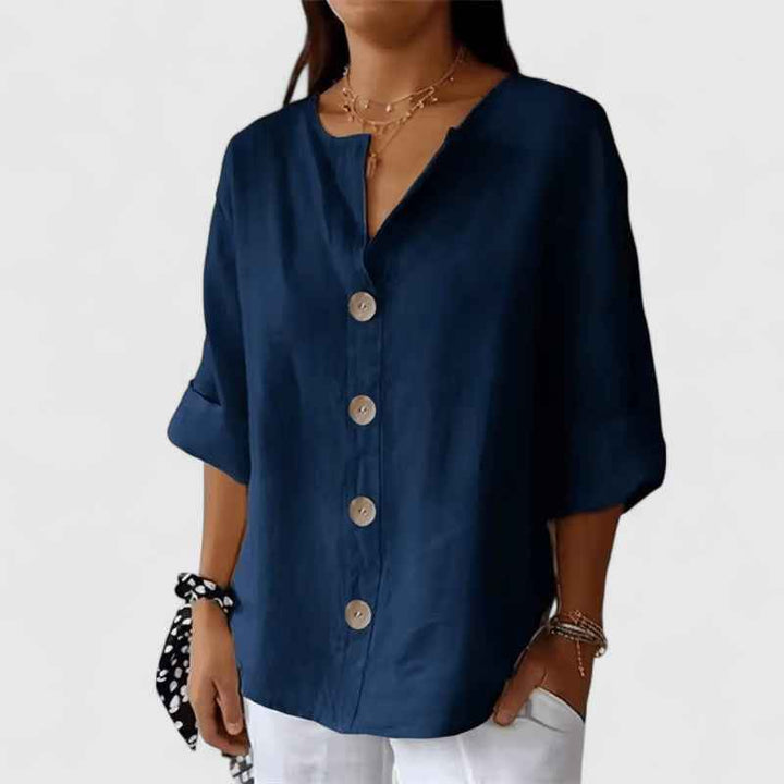 Women's Relaxed V-Neck Blouse Navy Blue