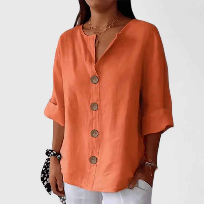 Women's Relaxed V-Neck Blouse Orange