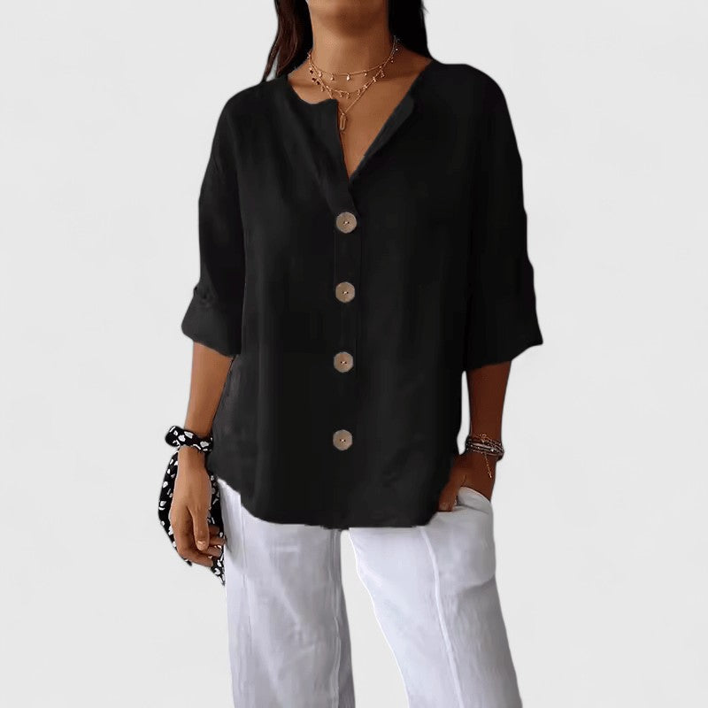 Women's Relaxed V-Neck Blouse Black