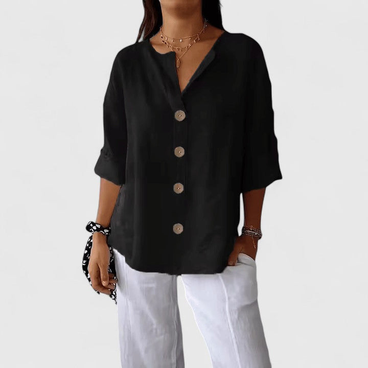Women's Relaxed V-Neck Blouse Black
