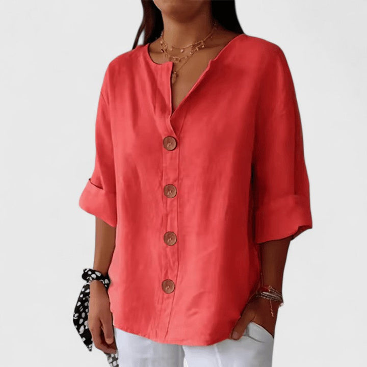 Women's Relaxed V-Neck Blouse Red