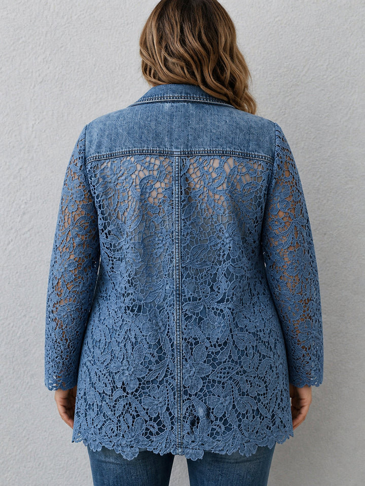 Women's Denim Blue Lace Inset Longline Blazer Jacket