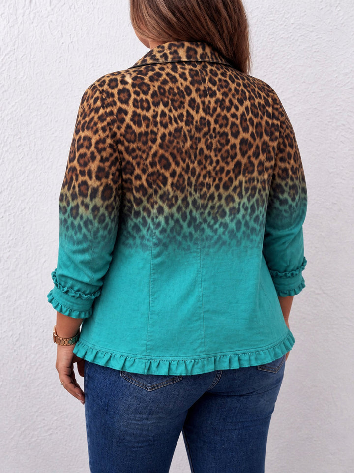 Women's Leopard Ombre Ruffle Double Breasted Jacket