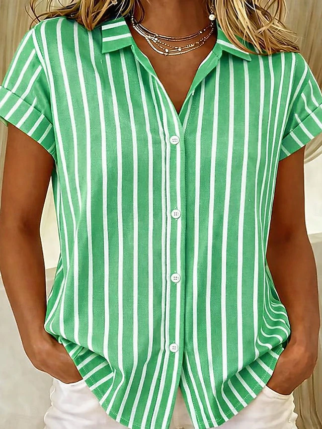 Women's Striped Short-Sleeve Blouse Green