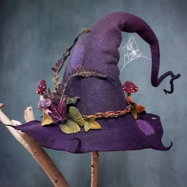 Halloween's Witch Hat with Merino Wool and Silk Accents Purple