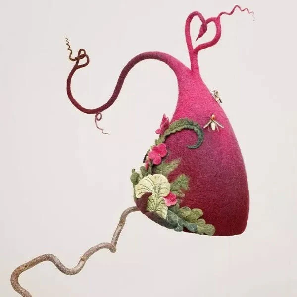 Halloween's Witch Hat with Merino Wool and Silk Accents Red