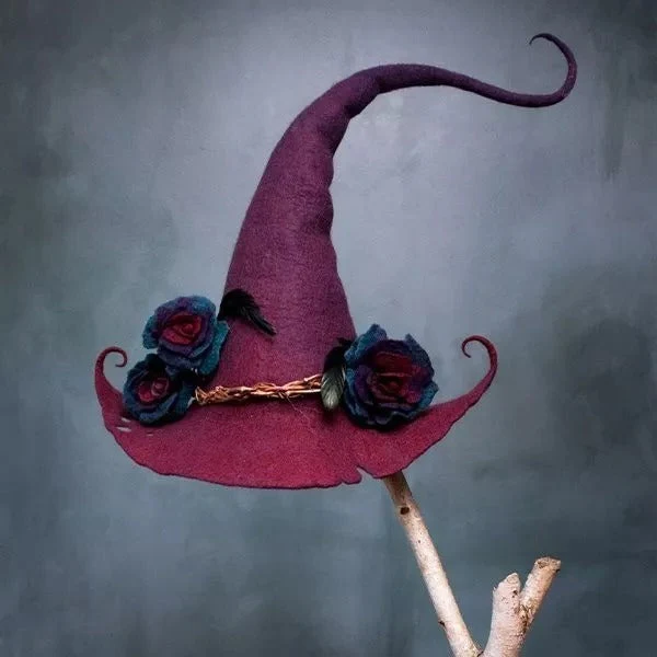 Halloween's Witch Hat with Merino Wool and Silk Accents Rose Purple